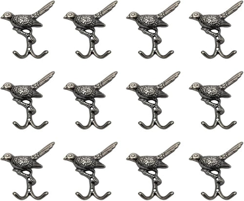 12 pcs Antique Silver Bird Decorative Wall Hooks - Image 2