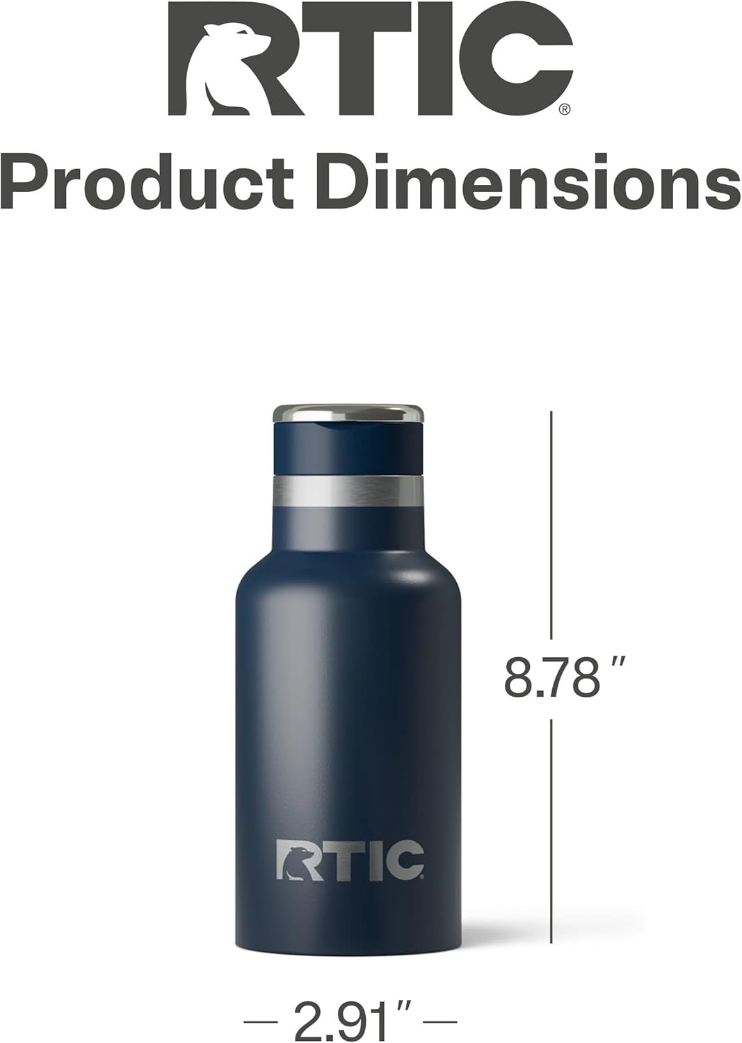 RTIC Little Journey Bottle with Straw, Insulated, Stainless Steel, Metal, Double Wall Vacuum-Insulation, Ceramic-Lined, Leak-Proof Lid, BPA-Free Water Flask for Sports, Travel, Navy