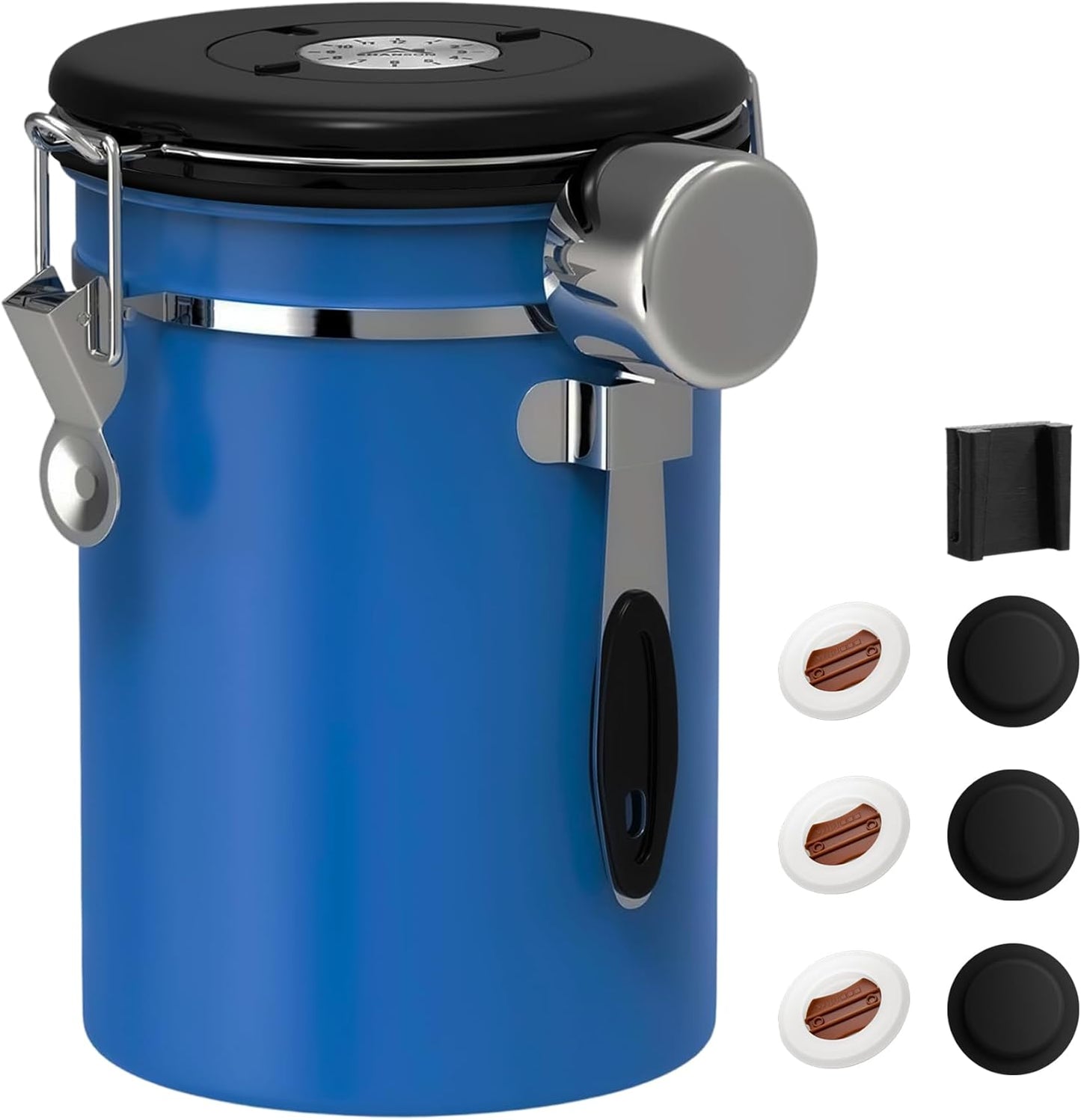 ShanSon Coffee Canister Airtight Coffee Container Stainless Steel Coffee Bean Storage Container with Scoop Coffee Canister for Beans Grounds Sugar Flour Tea Cereal,22OZ,Blue