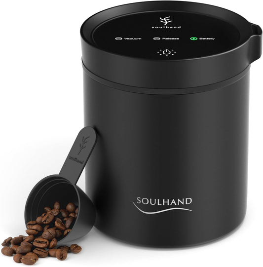 SOUL HAND Automatic Vacuum Coffee Canister for Coffee & Food Storage Airtight Sealed Coffee Storage Container, Stainless Steel Food Storage Containers for Coffee Beans - 1.2 L