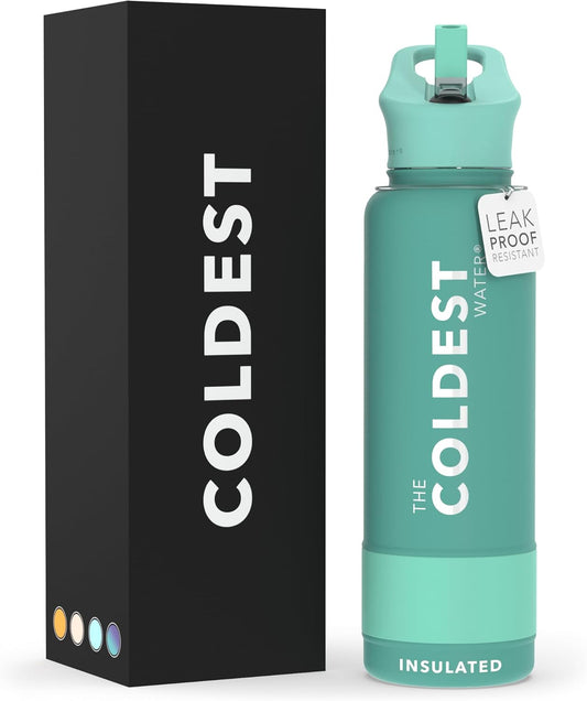Coldest Insulated Water Bottle with Straw Lid - Stainless Steel Metal Insulated Bottle for Men & Women (Terraform Green, 40 oz)