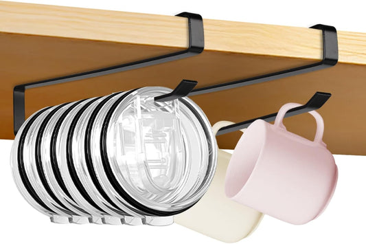 Tumbler Lid Organizer, 2 Pack Coffee Mug Holder for Yeti Tumbler Lid, Space Saving Mug Hanger Rack Holds Up to 12 Lids, Cup Holder Under Cabinet, Water Bottle Lid Holders for Kitchen Storage