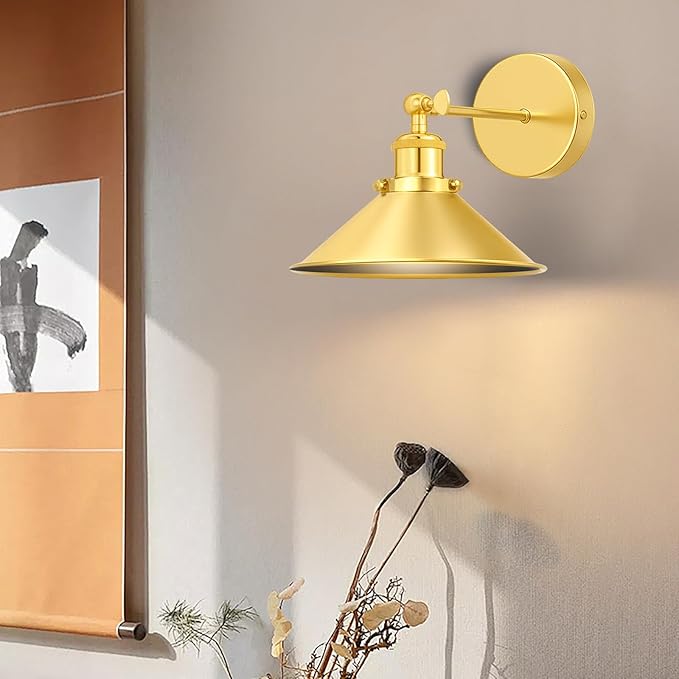 Gold Battery Operated Wall Sconce Set of 2, Vintage Wireless Wall Sconces - Image 7