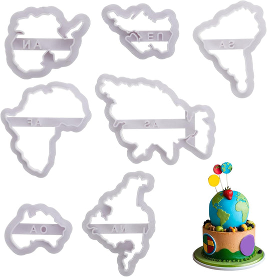Molain 7 PCS World Map Shape Cookie Cutters, Cake Decorating Stencil, Seven Continents Shape Cookie Cutter Set, for Cake, Cookies, Cupcakes, Fondant, Pastry
