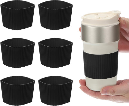 uxcell 6Pack Coffee Cup Sleeves, Reusable Silicone Heat Resistant Cup Protective Sleeve Nonslip Mug Protector Cover for Home Travel Coffee Mug Glasses Water Bottle Boots, Black