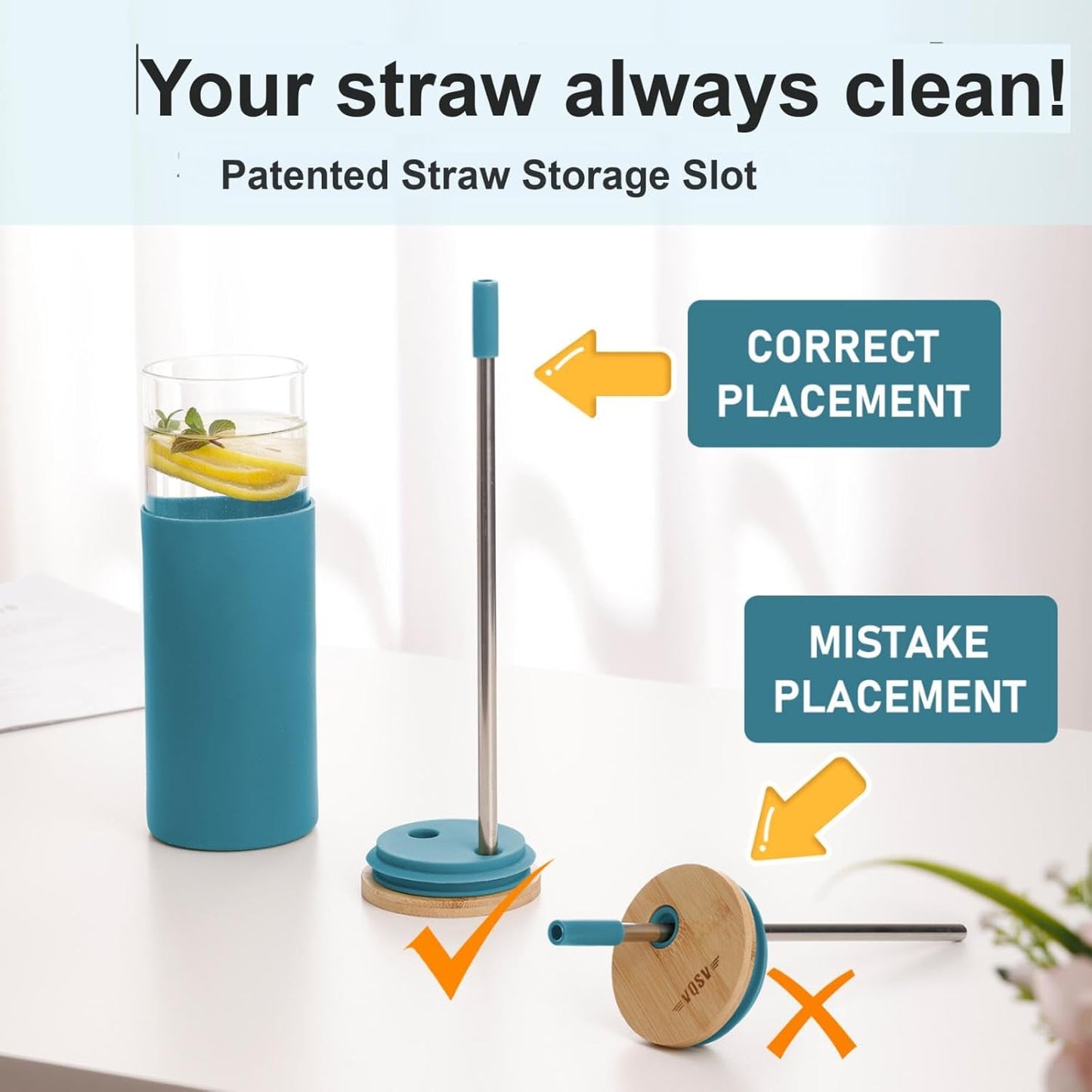 2Pack Glass Tumbler w/Lid &Straw - 24oz Reusable Glass Mug/Bamboo Lid & Stainless Steel Straw -BPA Free, Leak-Proof, Dishwasher Safe for Coffee, Smoothies, Hot Beverage, Travel, Office, Home Use