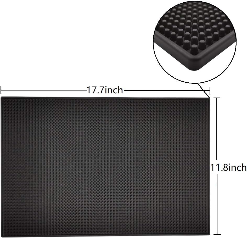 17.7" x 11.8" Rubber Bar Mats, Non-Slip and Anti-Spill Non-Toxic Soft Rubber Mats, Coffee Bars, Bars, Restaurants and Barbers Service Mats, Black, 2Pack