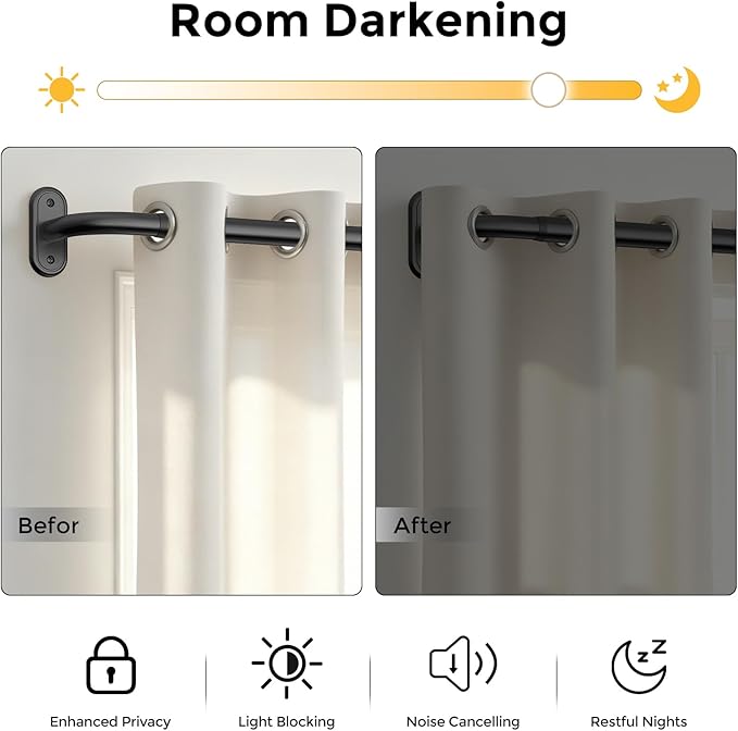 2 Pack Curtain Rods 32-46 Inch, 1 Inch Adjustable Heavy Duty Room Darkening - Image 3