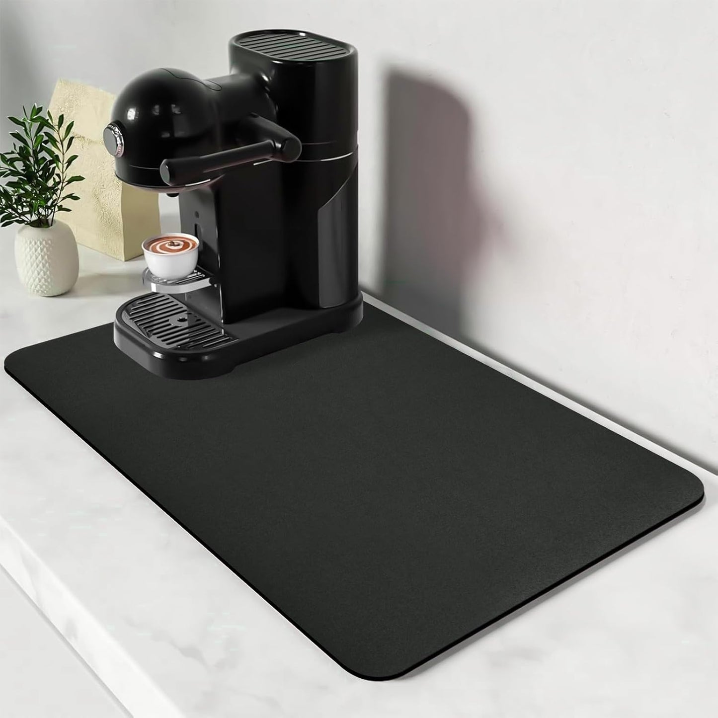 Bloss Coffee Mat 24"x16", Dish Drying Mat for Multiple Usage, Mat for Coffee Bar, Kitchen Counter Mat, Absorbent Hide Stain Rubber Backed Dish Drying Pad - Black