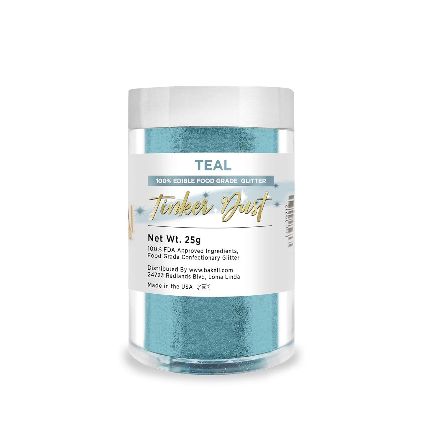 BAKELL Teal Edible Glitter, 25 Grams | TINKER DUST Edible Glitter | KOSHER Certified | 100% Edible Glitter | Cakes, Cupcakes, Cake Pops, Drinks, Dessert Vegan Glitter & Dusts (25g, Teal)
