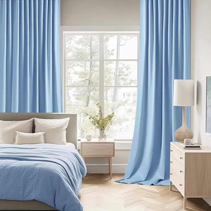 MIULEE Sky Blue Back Tab Blackout Curtains 102 Inch Long 2 Panels Set - Image 2