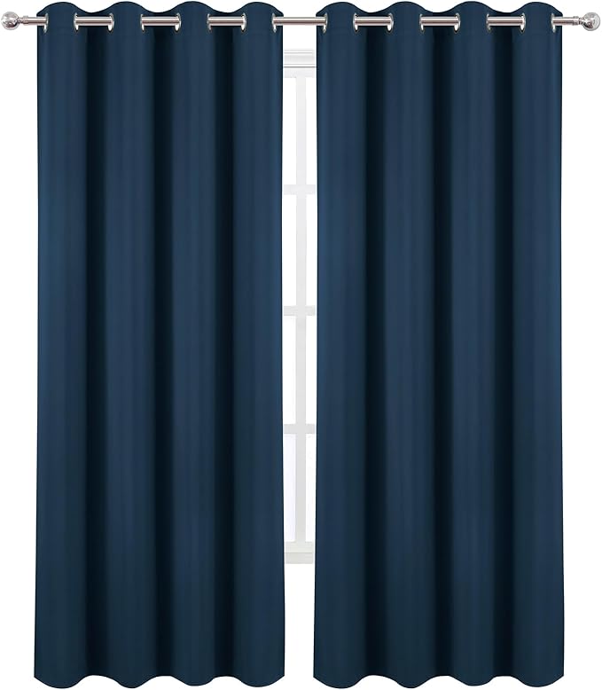 LEMOMO Blackout Curtains 52 x 120 Inch Long Navy Blue Curtains Set of 2 Panels - Image 2