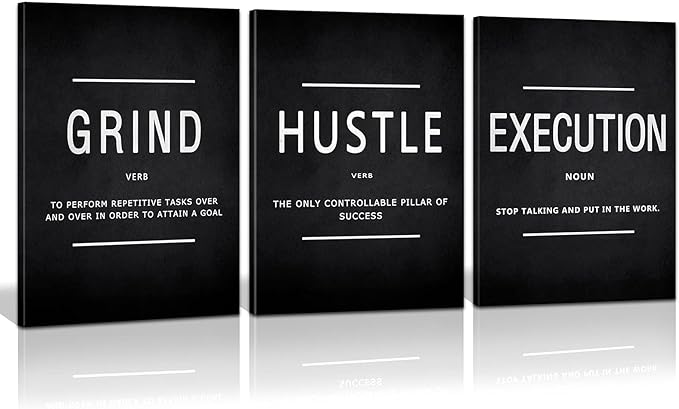 Large Office Painting, Grind Hustle Execution Motivational Poster Entrepreneur by KAWAHONE