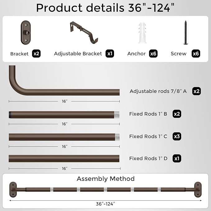 Curtain Rods 36-120 Inch, Bronze Wrap Around Blackout Curtain Rods - Image 7