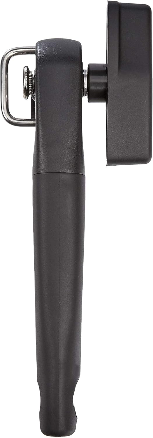 Amazon Basics Manual Can Opener, Hand Held, Black Soft Grip Single Handle, Large