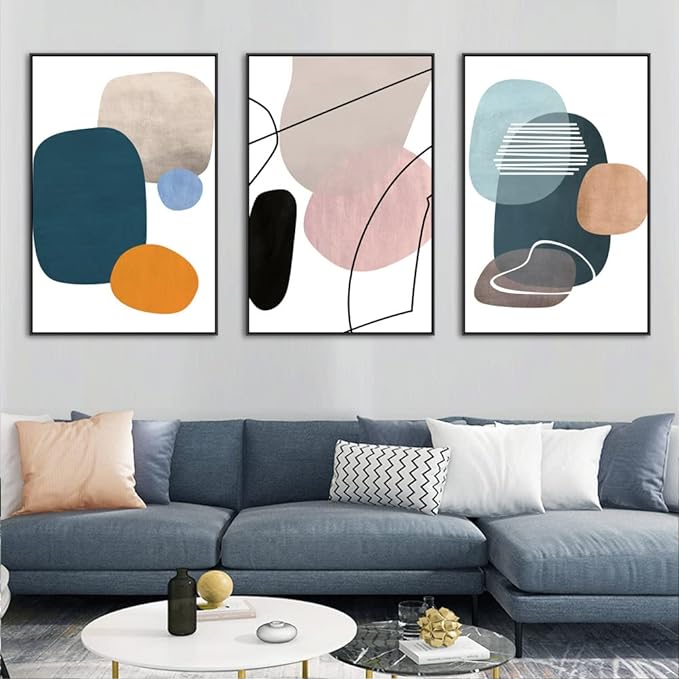 MPLONG Wall Art 3 Pieces Of Framed Decorative Paintings Abstract Simple Orange - Image 3