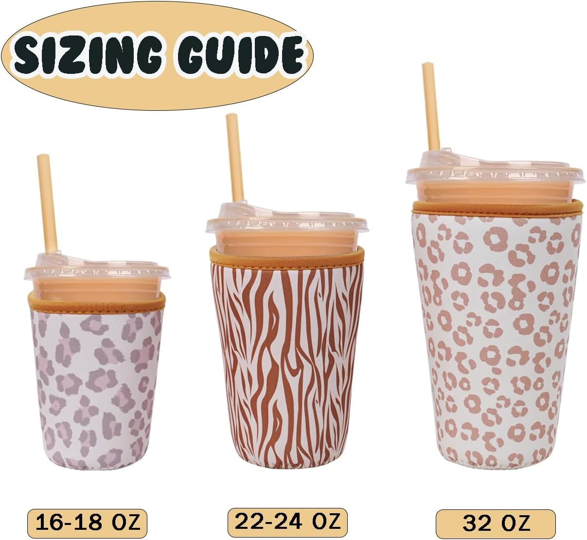 Reusable Insulated Neoprene Iced Coffee Cup Sleeve, Durable Drink Sleeve for Cold Beverages, Beverage Holder for Iced Coffee, Wild Prints