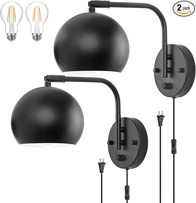 VATONI Dimmable Wall Sconces Set of 2, Plug in Wall Sconces Swing Arm Wall by VATONI