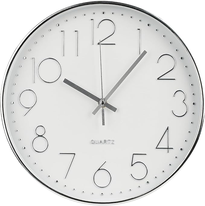 Wall Clock 12 Inch Non-Ticking Silent Modern Simple Style Round Decor Clock by BAKBRAND