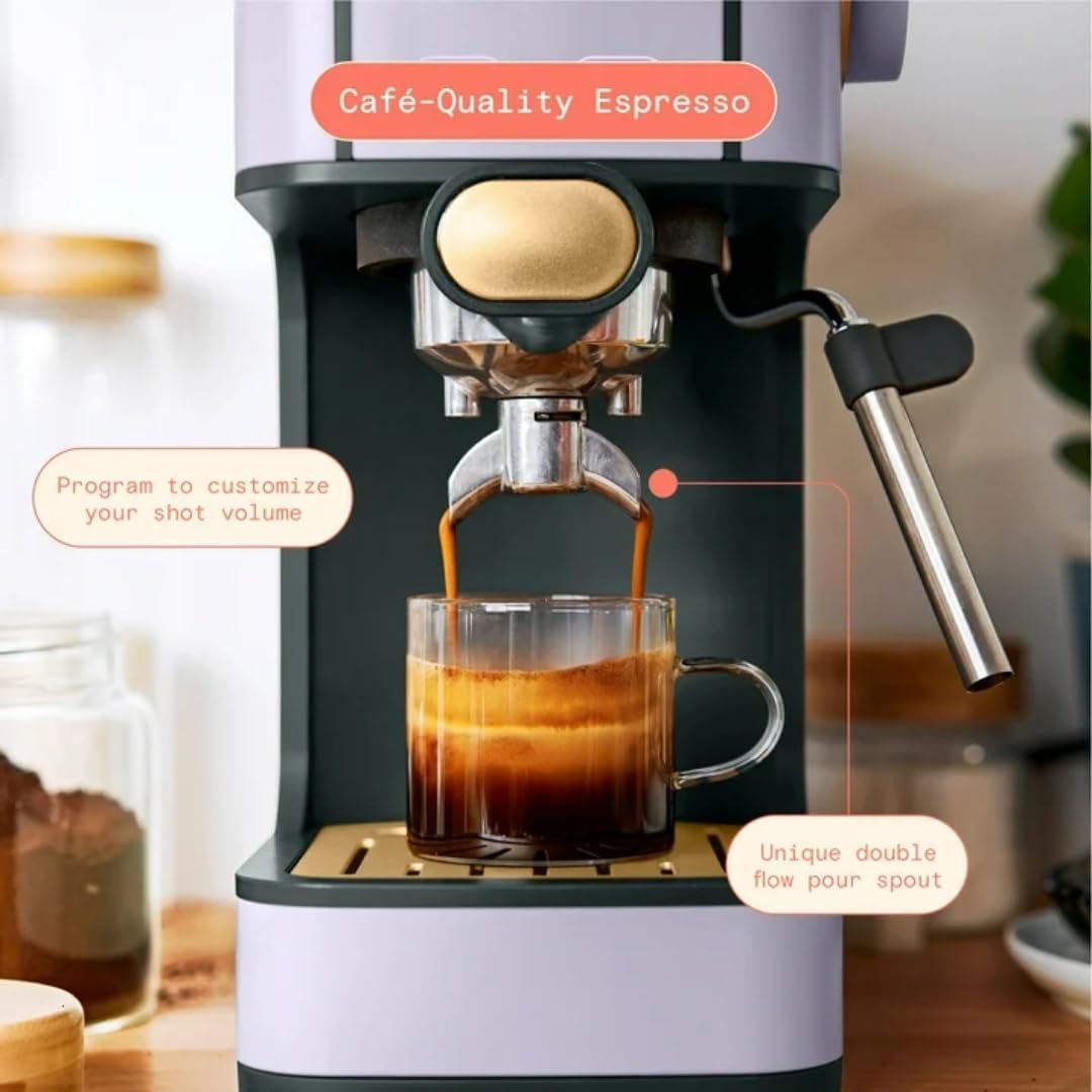 Beautiful Slim Espresso Maker by Drew Barrymore – 20‑Bar Pressure, Dual‑Spout 52 mm Portafilter, 50 oz Removable Tank, 2‑in‑1 Steam Wand & Touch Controls (Lavender)