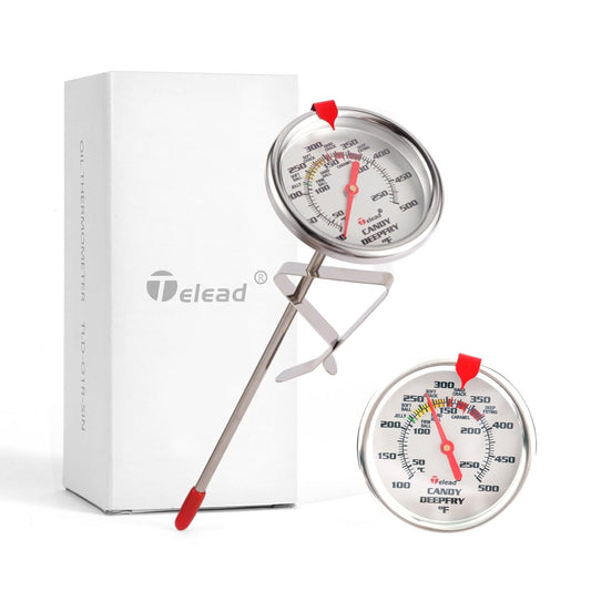 Upgraded Candy Thermometer Waterproof - Oil Thermometer for Frying with Clips - 5" Side of Pot Rainbow dial Thermometer Deep Fry for Oil Candy Candle BBQ - Silver XL