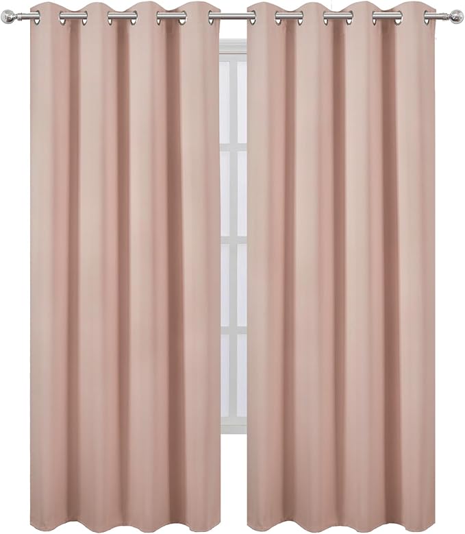 LEMOMO Blackout Curtains 66 x 84 inch/Blush Curtains Set of 2 Panels/Thermal - Image 2