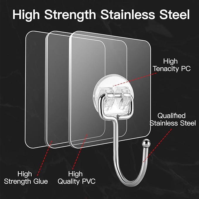 Large Adhesive Hooks for Hanging Heavy-Duty 44Ib 30 Packs, Wall Hangers without - Image 2