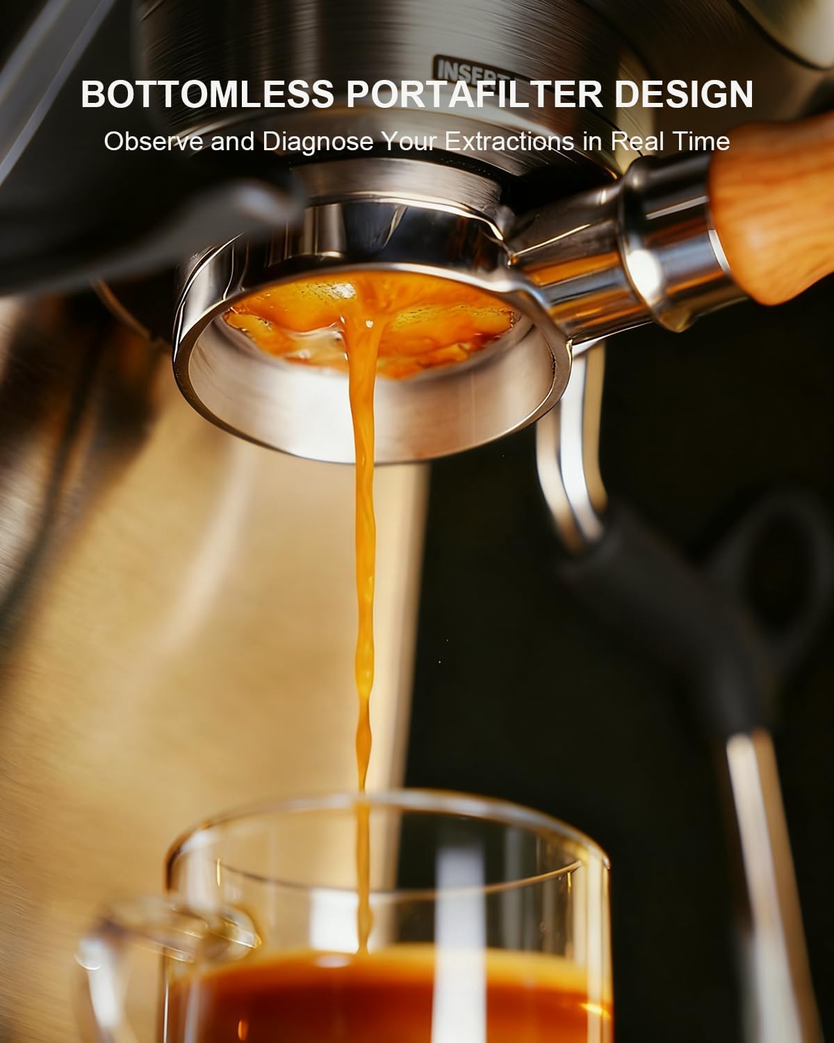 54mm Bottomless Portafilter 3 Ears, Bottomless Naked Portafilter Compatible with Breville/Sage Barista Express BES870/876/878/880/881/450/500/810/840, with Puck Screen and 18g Filter Basket - Rosewood