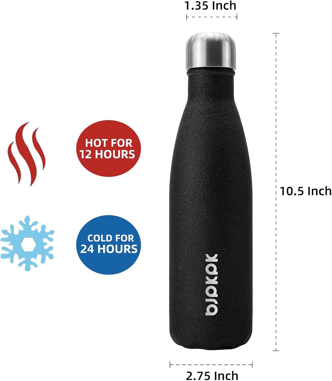 BJPKPK Insulated Water Bottles 17oz Stainless Steel Sports Water Bottles Keep Cold for 24 Hours and Hot for 12 Hours,BPA Free Water Bottl,Glitter Black