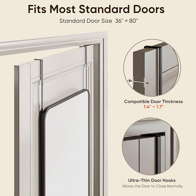 Antok 58"x20" Over the Door Mirror, Full Length Mirror Door Hanging - Image 3