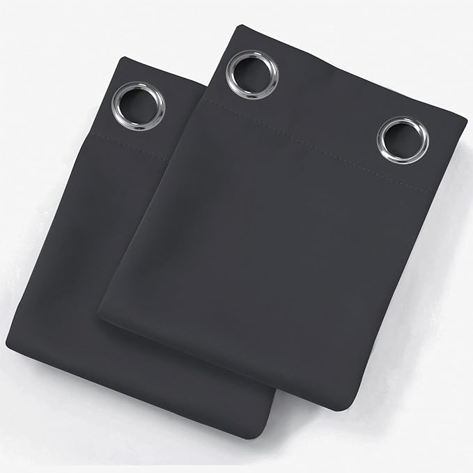 LEMOMO Blackout Curtains 66 x 54 Inch Long Dark Grey Curtains Set of 2 Panels - Image 9