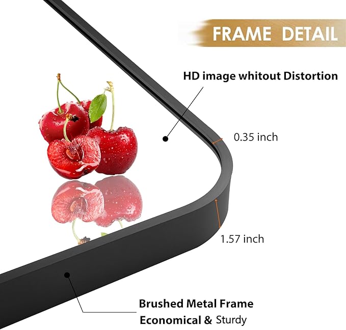 24x36 Inch Black Wall Mirror for Bathroom, Brushed Metal Framed Mirror - Image 4