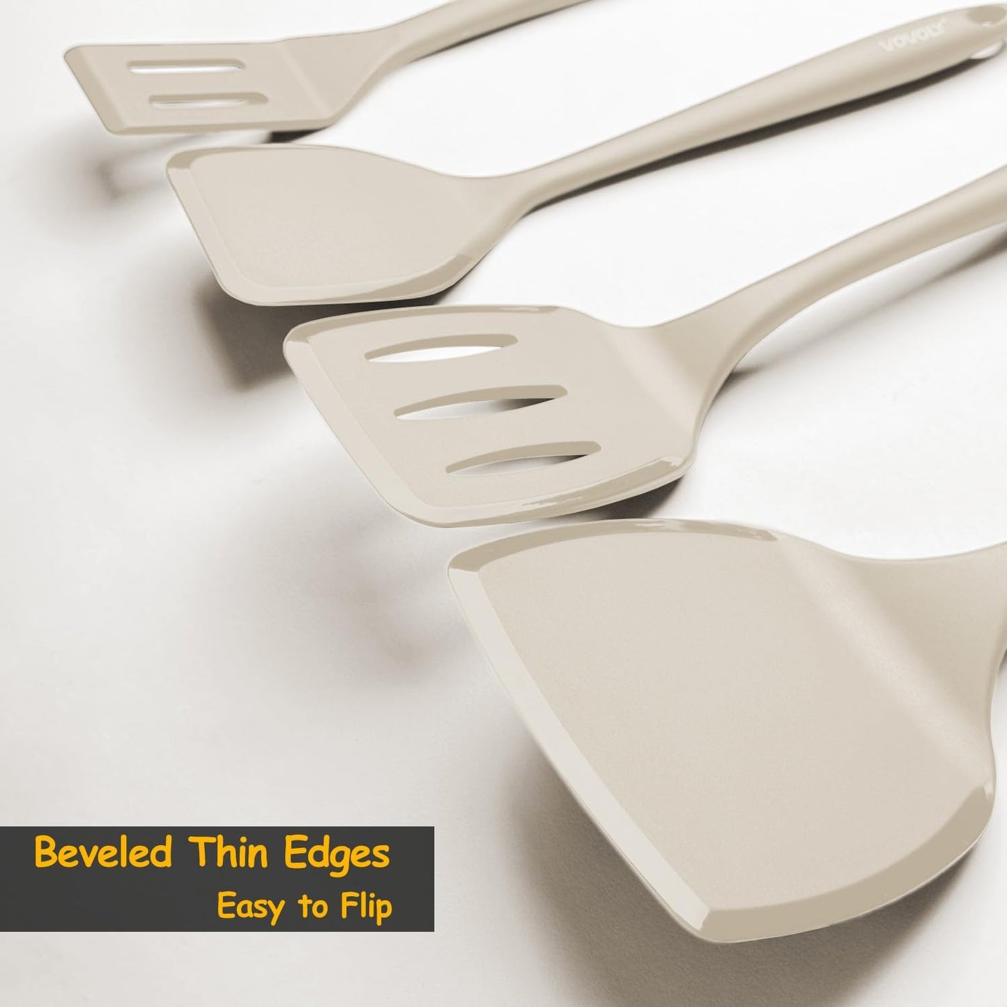 Silicone Spatula Set, 600°F Heat Resistant Silicone Spatula Turner Flipper for Cooking, Non Stick and Non Scratch Kitchen Utensils for Eggs & Pancakes, 4 Pack,Khaki