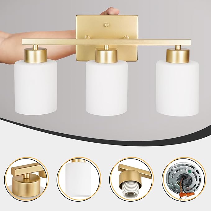 FonmYim Gold Bathroom Light Fixtures, 3-Light Modern Vanity Light Over Mirror - Image 8