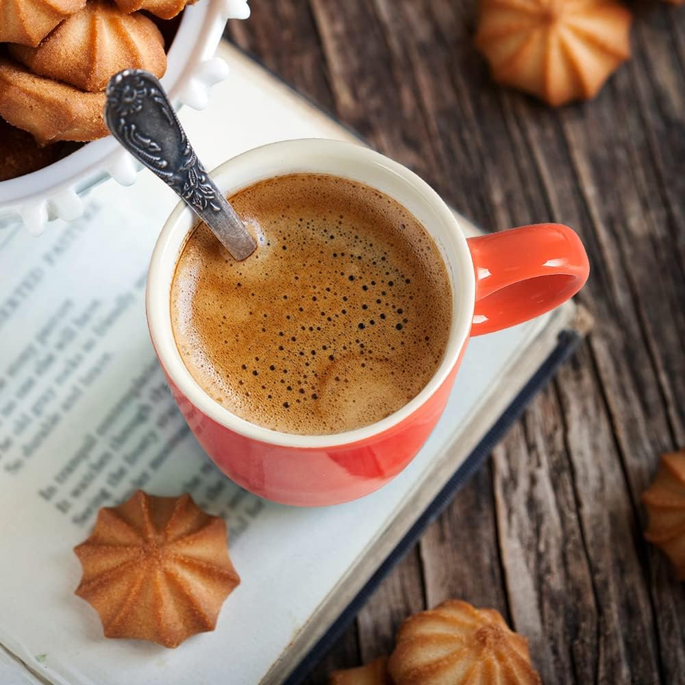 homEdge Mini Procelain Espresso Cup, 4 Ounces / 120 ml Tiny Ceramic Coffee Mugs Demitasse for Espresso, Tea- Set of 6, Orange