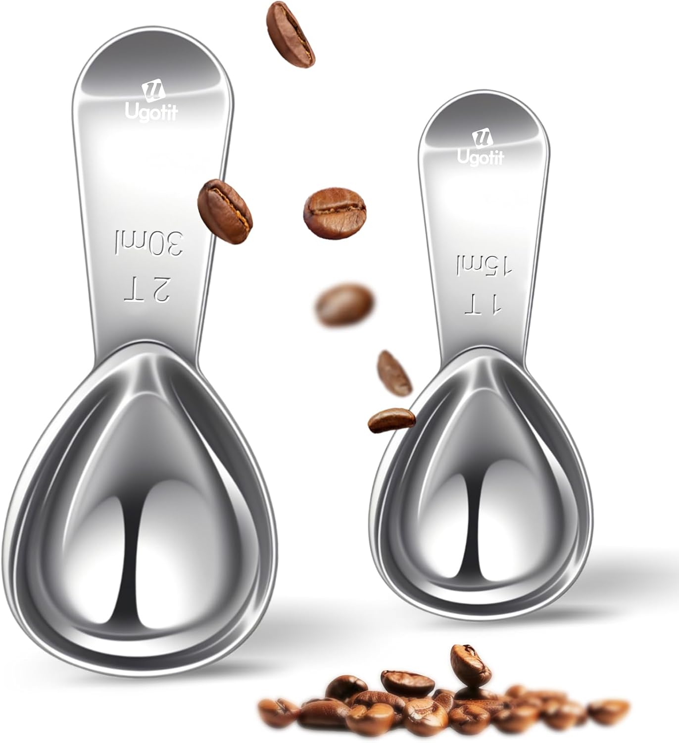 Coffee Scoop for Ground Coffee Set, 1 Tablespoon & 2 Tablespoon Measuring Scoop, Short Handle Heavy-Duty 304 Stainless Steel, Fits Canisters for Coffee bean, Espresso & Protein Powder