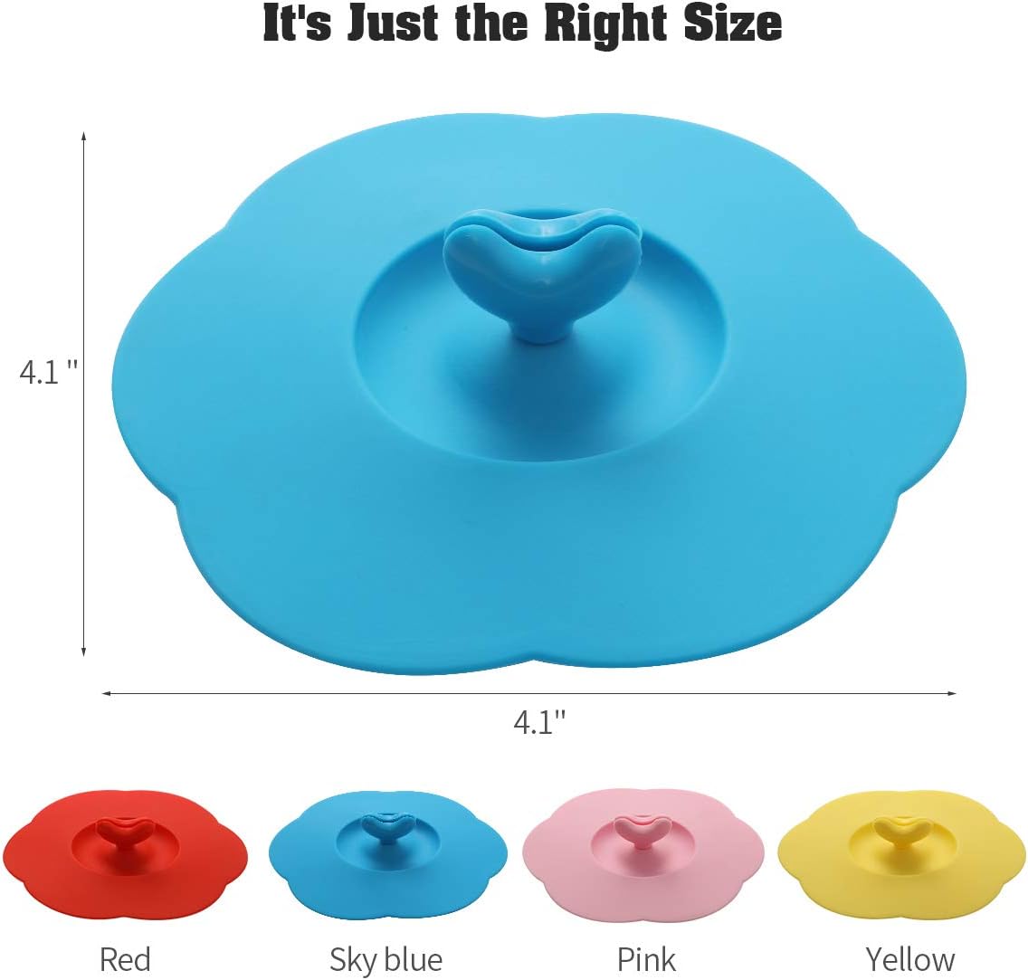 Silicone Cup Covers (Set of 4) ， Multicolored Silicone Lids for Mugs, Cups, Tea Pots,Flexible Mug Covers，Hot Cup Lids for Coffee & Tea
