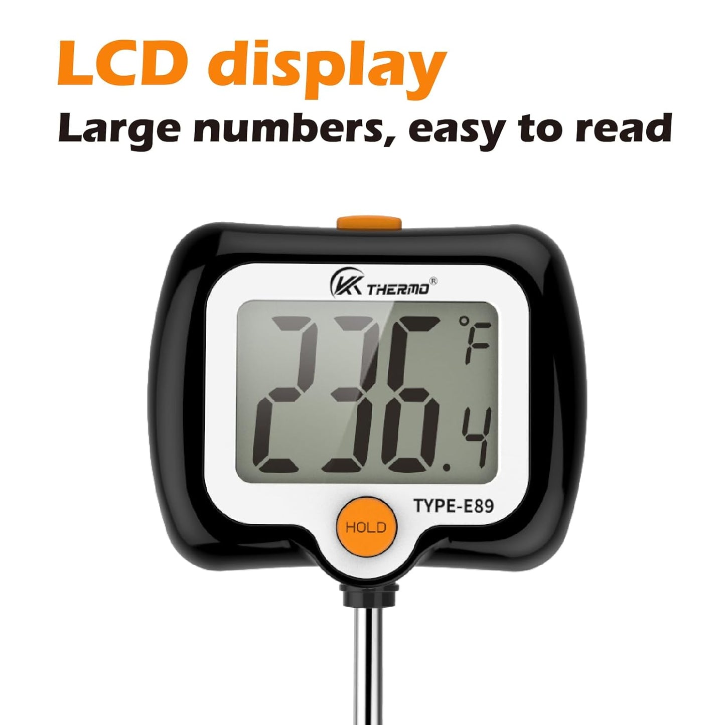 Digital Candy Thermometer with Adjustable Display, 304 Stainless Steel Probe, -58°F~572°F, Black Body, Includes 2 Pot Clips & Heat-Insulating Pad for Sugar Syrup, Jam, Chocolate, Frying Oil