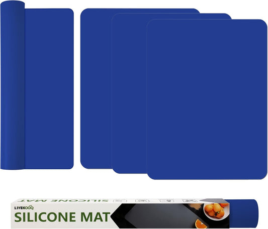 Silicone Mat for Kitchen Counter, Silicone Mat Trimable to Size (Classic blue, 15.7×11.8inch-4pcs), BPA-Free Silicone Placemat, Heat-Resistant NonSlip Table Mat for Air Fryer, Countertop Protector Mat