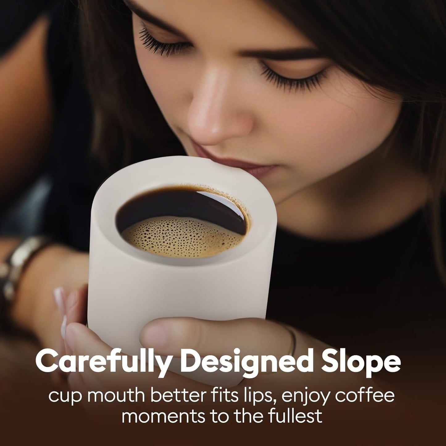 A set of 2 matte white ceramic espresso cups, thickened cup walls, slanted mouth design, each with a capacity of 3 ounces, hand washable only