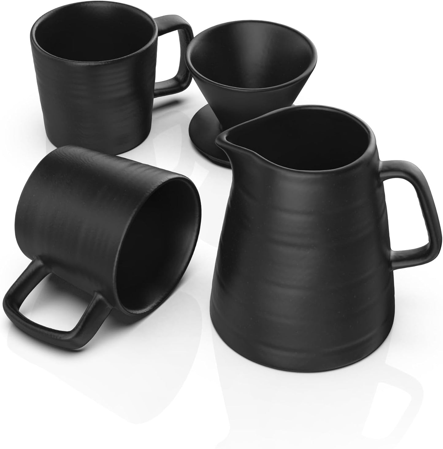 Pour Over Drip Coffee Maker Gift Set with Two Coffee Mugs, Non-Electric Pour Over Coffee Dripper, Easy Manual Brew Maker, Dishwasher and Microwave Safe, Filters not included (Black)