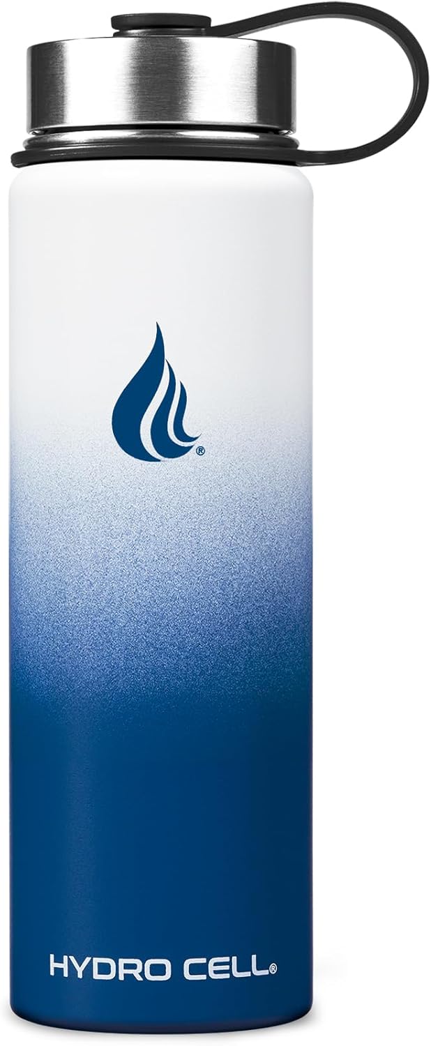 HYDRO CELL Stainless Steel Insulated Water Bottle with Straw - For Cold & Hot Drinks - Metal Vacuum Flask with Screw Cap and Modern Leakproof Sport Thermos for Adults (Navy/White 24oz)