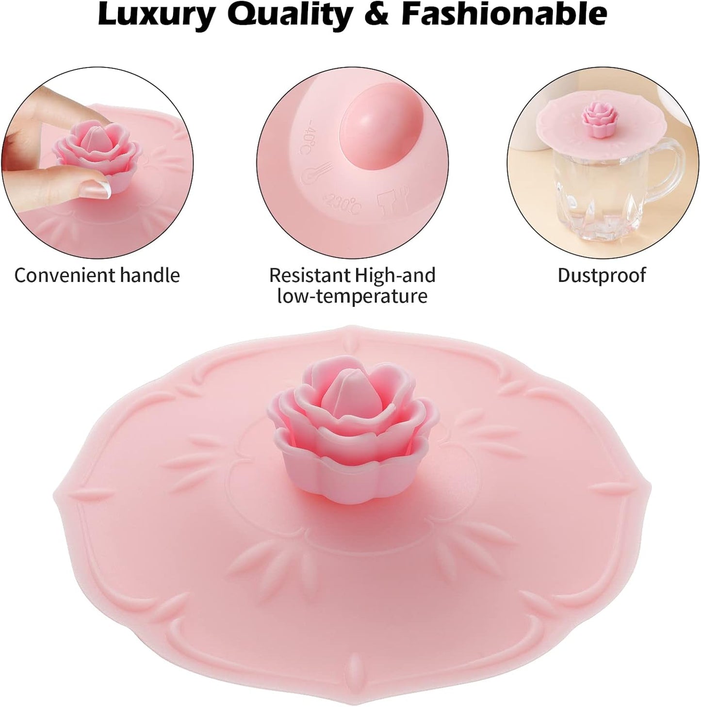 rose Silicone Cup Covers (Set of 4) ， Multicolored Silicone Lids for Mugs, Cups, Tea Pots,Flexible Mug Covers，Hot Cup Lids for Coffee & Tea