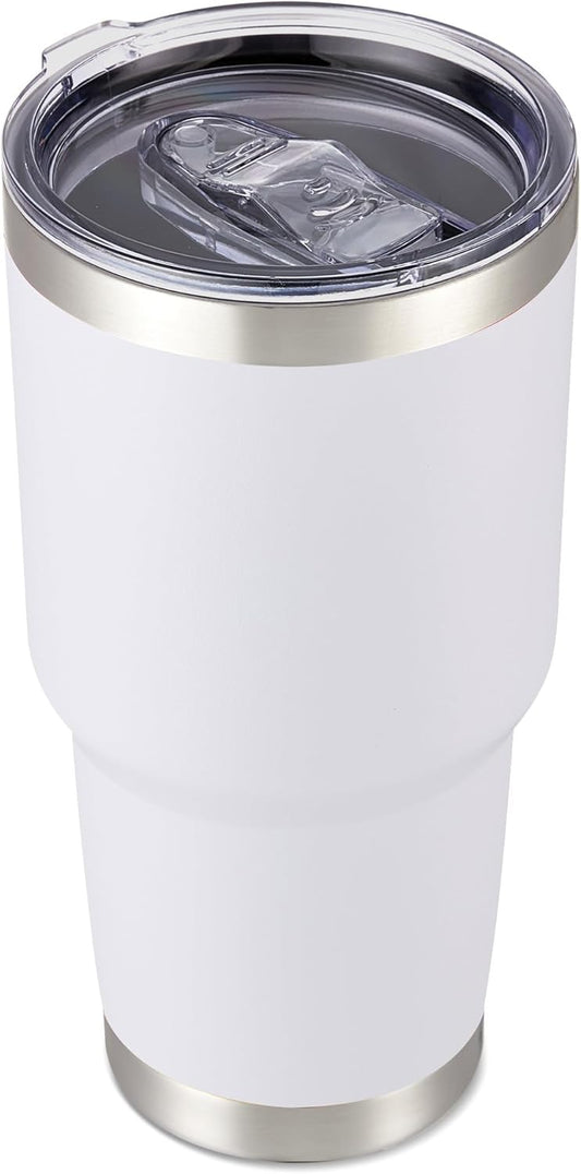 30 oz Tumbler with Lid Stainless Steel Tumblers Vacuum Insulated Cup Reusable Powder Coated Travel Mug Double Wall Leak Proof Portable Cups Keep Cold Drinks for 12 Hours, White, 1 Pack