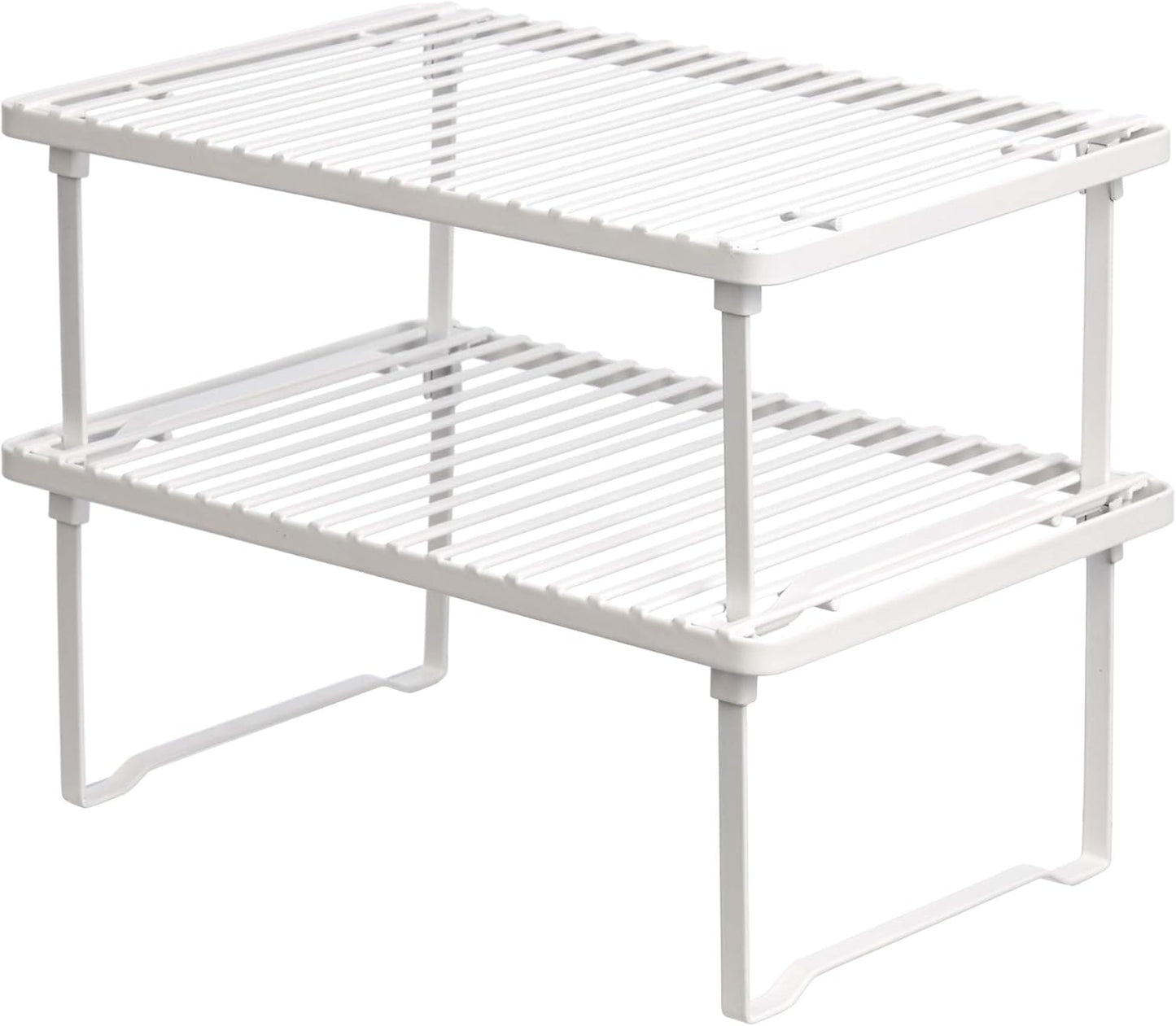 Amazon Basics Stackable Metal Kitchen Storage Shelves for Dishes, 12.5" L x 8" D x 4.5" H, Set of 2, White