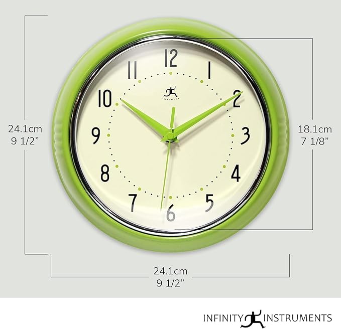 Infinity Instruments Retro 9.5 Inch Round Indoor Wall Clock, Baby Blue - Image 2