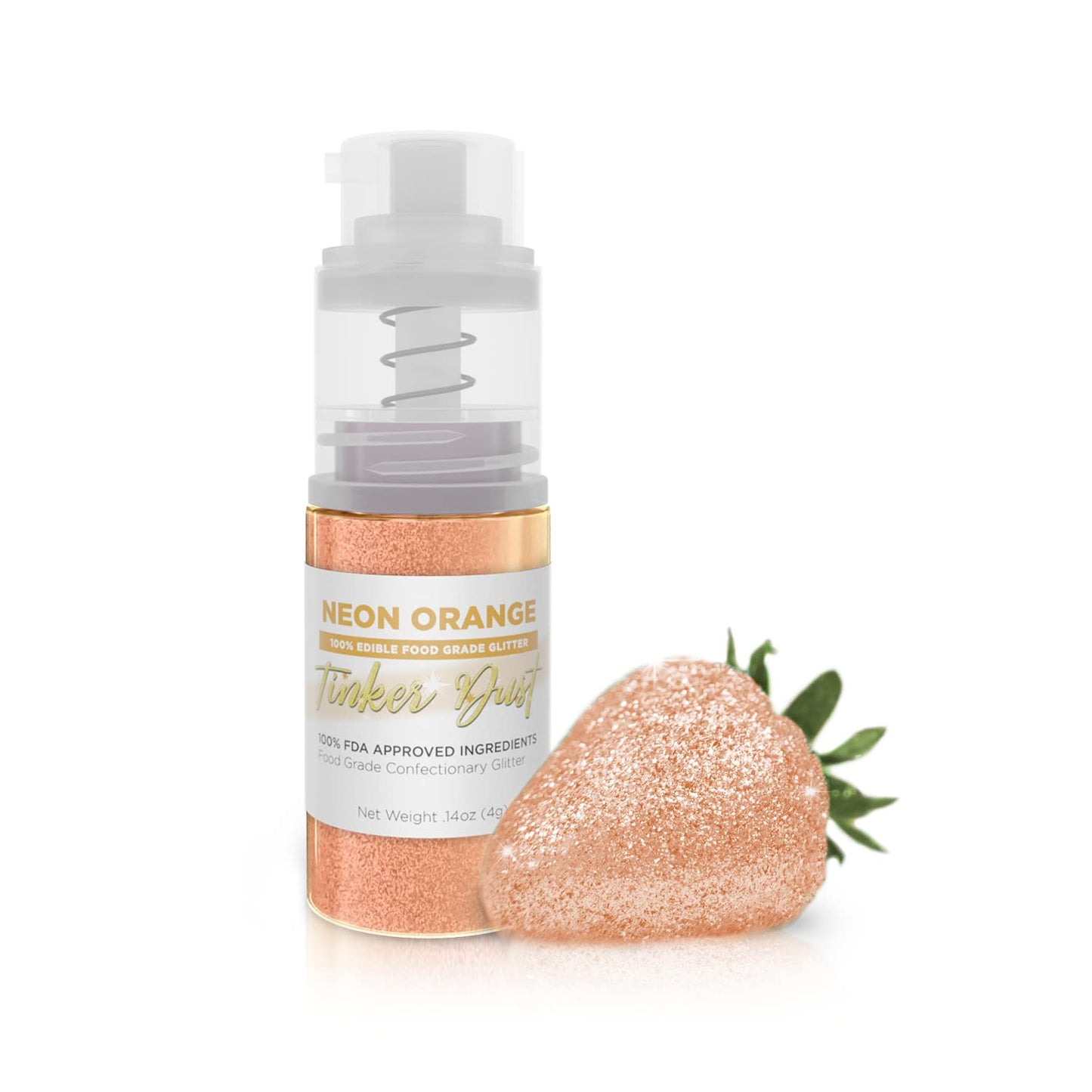 Bakell - Neon Orange Tinker Dust (4g, 1x Mini Spray Pump) Edible Glitter for Food, Desserts, and Beverages!