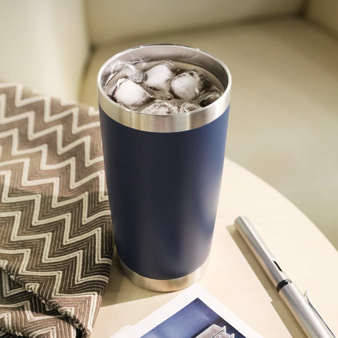 DOMICARE 20oz Stainless Steel Tumbler Bulk with Lid, Double Wall Vacuum Insulated Travel Mug, Powder Coated Coffee Cup (Powder Navy, 4)
