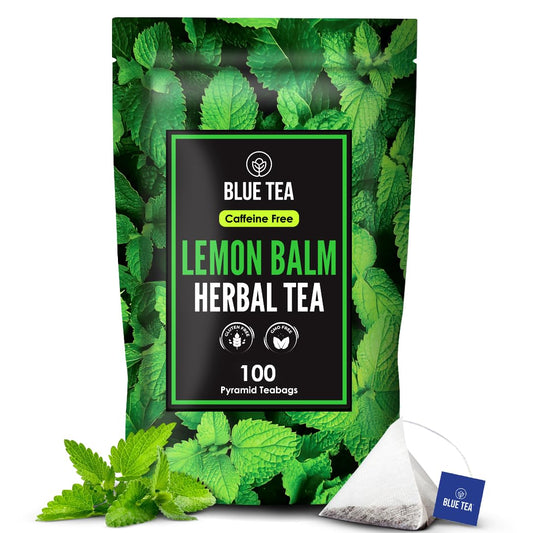 BLUE TEA - Lemon Balm Tea - 100 Count - Plant Based Tea Bag | RELIEVES STRESS - IMPROVES DIGESTION | Reduces Bloating | Refreshing Citrus Flavour - Leaf Based - Caffeine Free | Ziplock Pouch