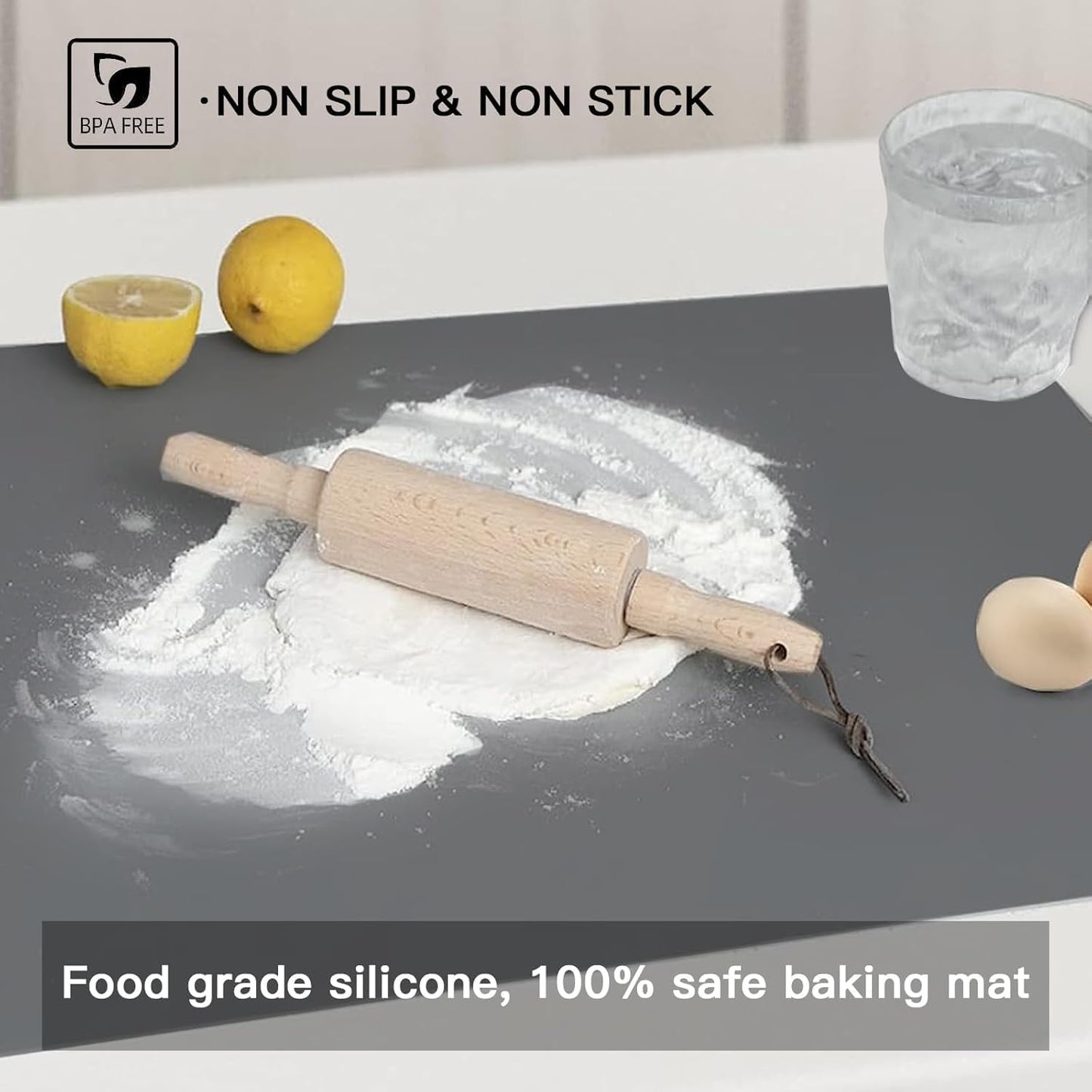 2MM Thick Silicone Countertop Mat, 23.6"x 23.6" Silicone Mats for Kitchen Counter, Nonslip Heat Resistant Mat, Large Kitchen Counter Mats, Waterproof Countertop Protector Light Gray